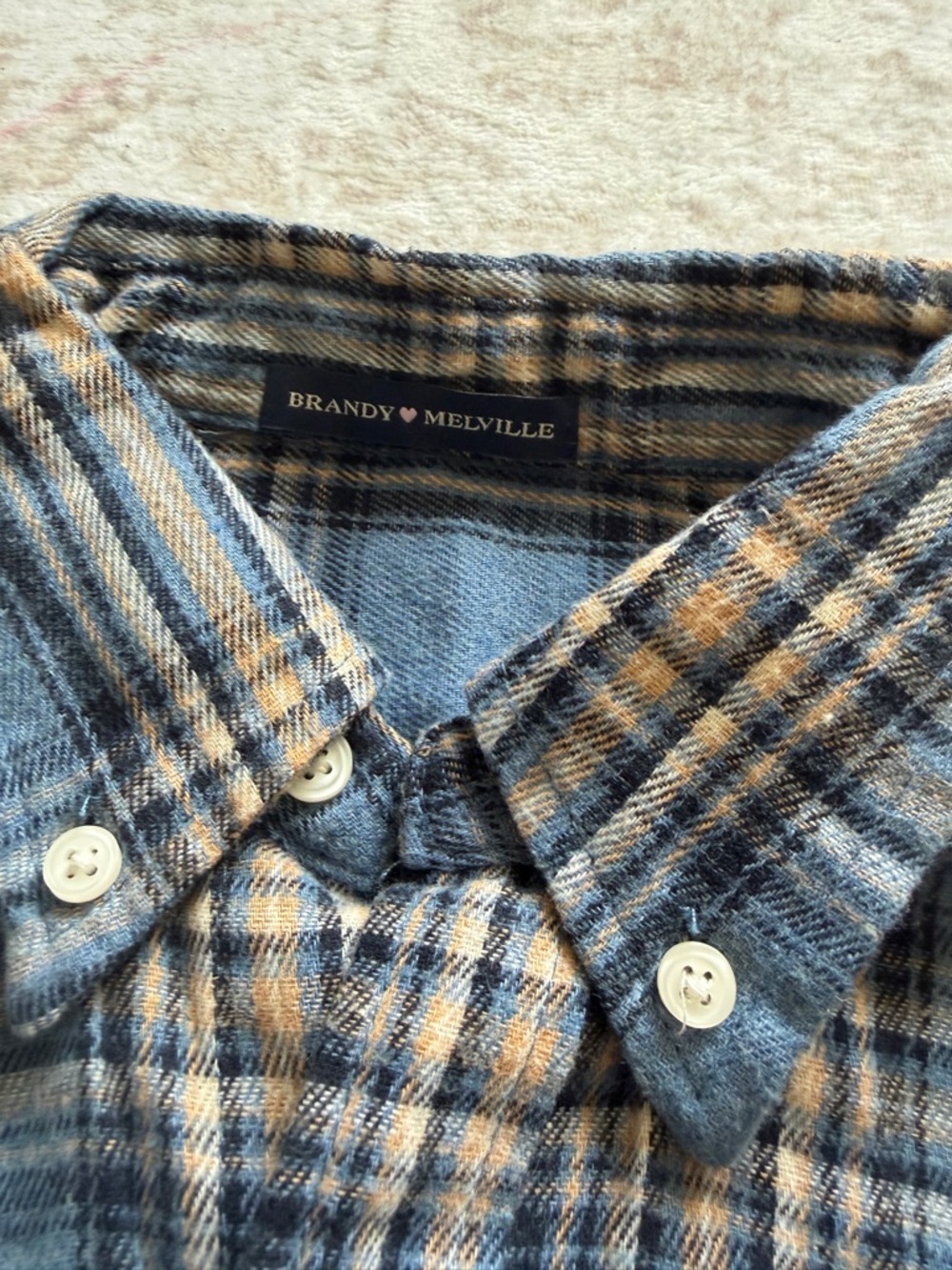Brandy Melville Blue & Tan Plaid Flannel Button-Down